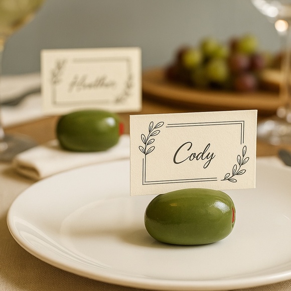 Olive Place Card Holders – Set of 4 | Martini Party Table Decor Hand Sculpted - Picture 3 of 12